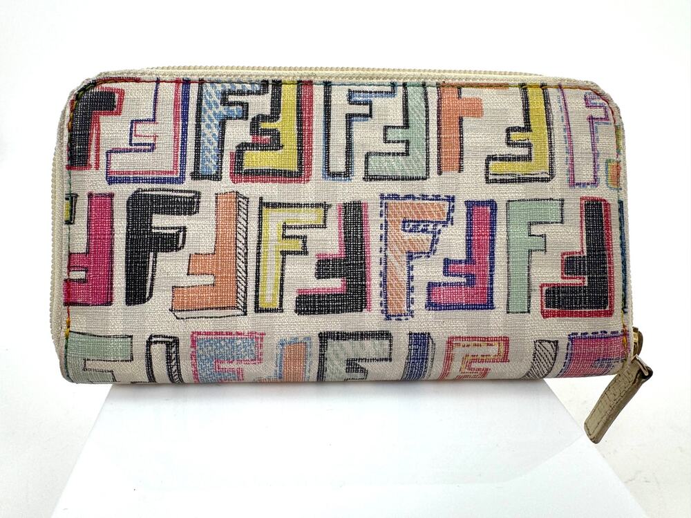 Fendi Rare Multicolor Zucca FF Long Zip Around Wallet